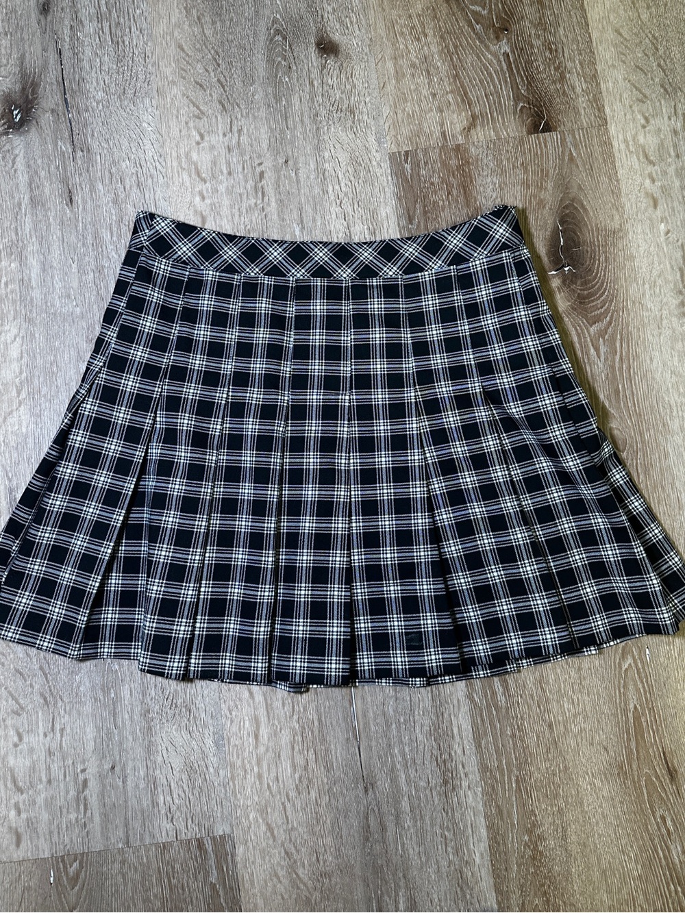 Fall Black Plaid Pleated Mini Skirt
